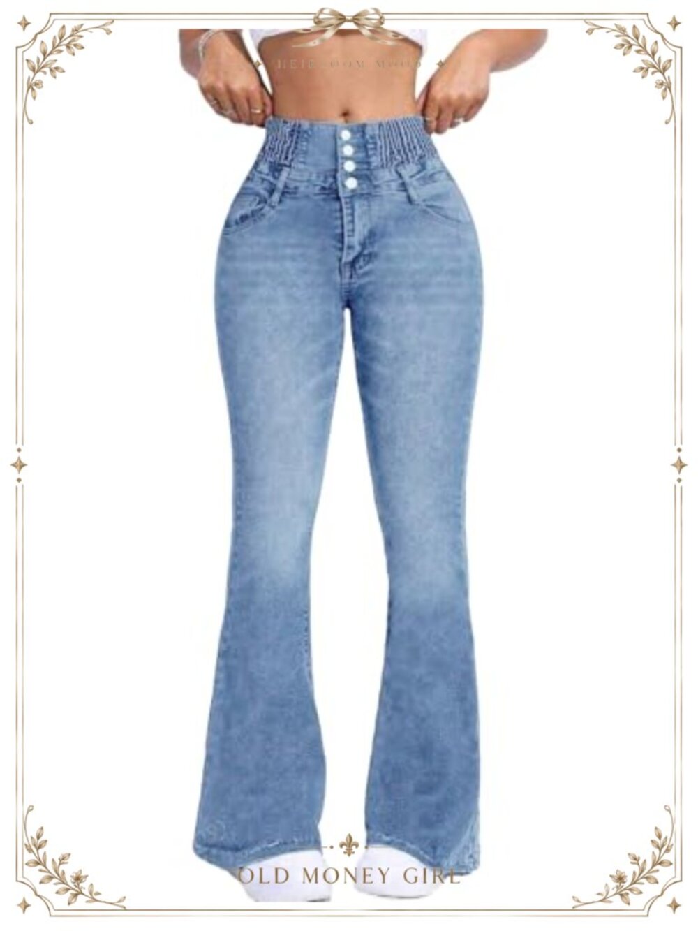High Waisted Flare Jeans Wide Leg Bell Bottoms Stretchy Tummy Control Denim
